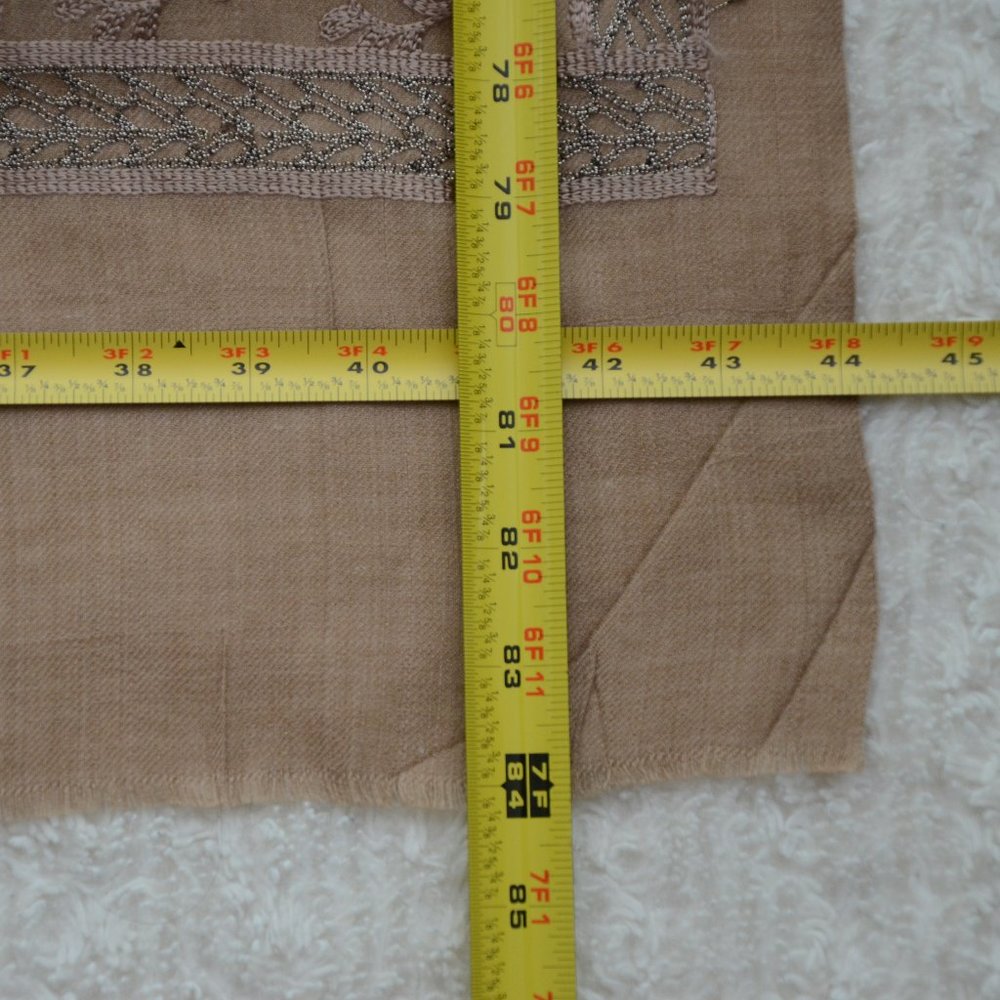 NEW Shawl, Beige, Indian Pashmina Wool, Full Embroidered Flower &Vine, 84x44 - Picture 12 of 12